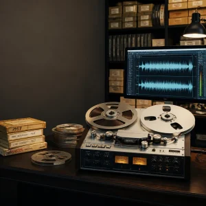 Vintage reel-to-reel audio tapes prepared for professional digitisation and preservation